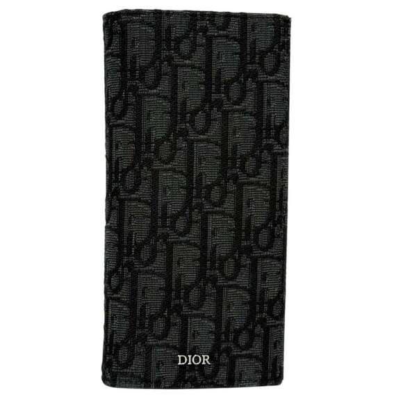 Christian Dior Dior Men's Oblique Bifold Long Wallet in Black Leather